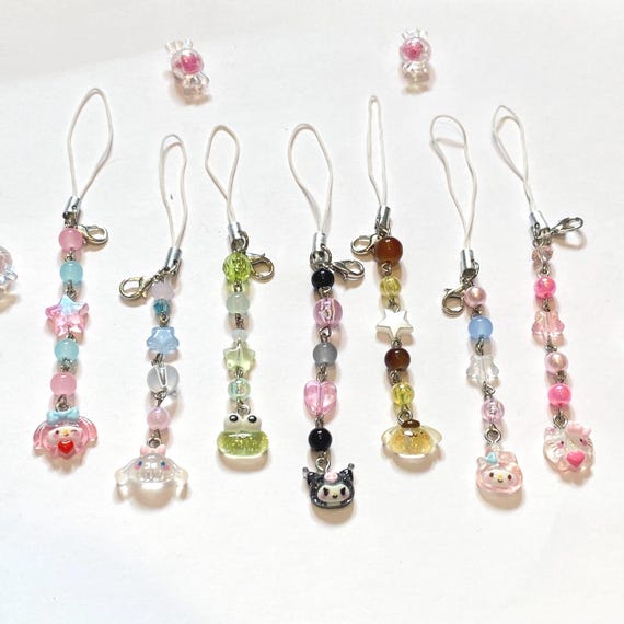 Sanrio beaded phone charms, matching kawaii keychains, Japanese bag charm, Hello Kitty, Kuromi, Cinnamoroll, Gift Ideas, Y2K, Aesthetic