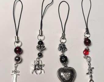 Handmade Goth beaded phone charms, Halloween, Horror, Gothic, Emo phone accessory, Beaded keychain, Goth phone charm, Skull phonecharm, Y2K