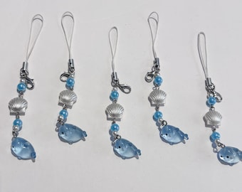 Handmade Kawaii Seal Phone Charm Beaded Oceancore Bag Accessory, cutecore keychain, kawaii beaded charm, Y2K Blue beaded phone charm,Pastel