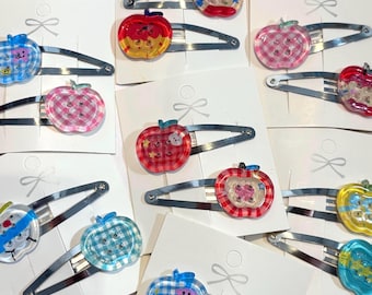1x Handmade Apple Button Hairclips, Cutecore decoden hairclips, Funky Button Clips, Y2K Kawaii unique hair accessories, Apple Button Clips