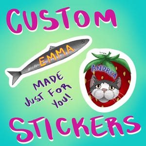 Pegatinas personalizadas: ¡tú eliges nombres, temas, colores y diseños! Diseño holográfico dibujado a mano y ensamblado, con opciones de tamaño y arte personalizado.