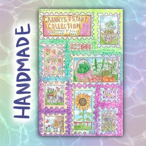 Grandmas stamp collection kawaii handmade watercolor art sticker sheet! Unikalne oryginalne holograficzne naklejki inspirowane stylem vintage decoden.