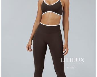 Dark Tan Seamless Workout Set | High Waist Leggings, U-Back Bra
