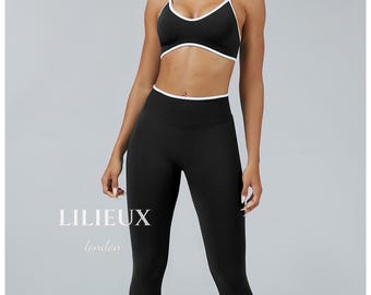 Black Seamless Workout Set | Strappy Sports Bra, High Waist Leggings