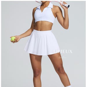 Pleated Tennis Skirt with Built-In Shorts - High-Waist Athletic Skirt | Quick-Dry Workout Skirt for Women Flowy A-Line Badminton Golf Skirt