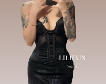 LILIEUX - Women's Elegant Black Sheer Mesh Corset Bustier Top