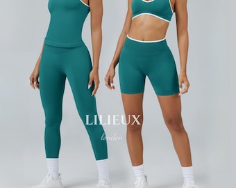 Dark Teal Workout Set | Seamless Sports Bra & High Waist Shorts