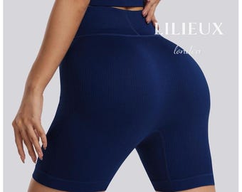High-Waisted Ribbed Biker Shorts – 5-Inch Seamless Gym Bottoms