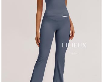 Flared Yoga Set | Contrast Trim, High Waist Activewear