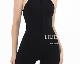 Handmade Halter Zip-Up Workout Romper – Peach Lift Activewear Bodysuit