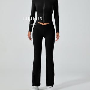 LILIEUX - Women's Full-Zip Long Sleeve Sports Jacket and High-Waist Flared Pants Set – 2-Piece Activewear for Yoga, Gym, and Athleisure