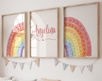Colorful Rainbow Nursery Art Prints: Personalized With Baby Girl Name