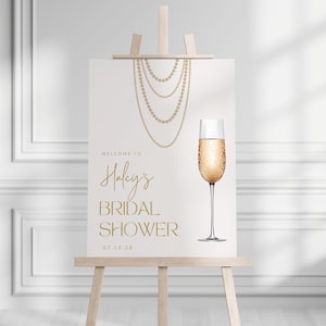 Brautparty Willkommensschild mit Perlen & Prosecco (Digitaler Download)