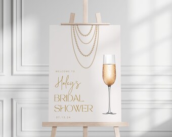 Pearls & Prosecco Bridal Shower Welcome Sign: Elegant Brunch Decor