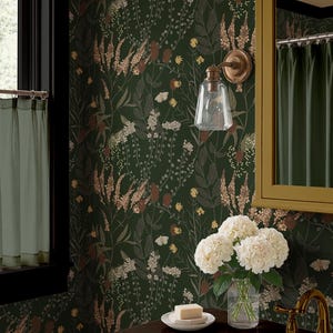Dark Academia Wall Mural, Moody Botanical Wallpaper | Vintage Forest Green Cottagecore Living Room, Paste the Wall Traditional Paper