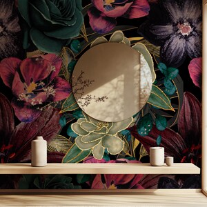 Dunkle Blumentapete für Schlafzimmer Viktorianische Blumenwandgemälde Vintage botanische Tapete zum Abziehen und Aufkleben für Wohnzimmerakzent-Wanddekor