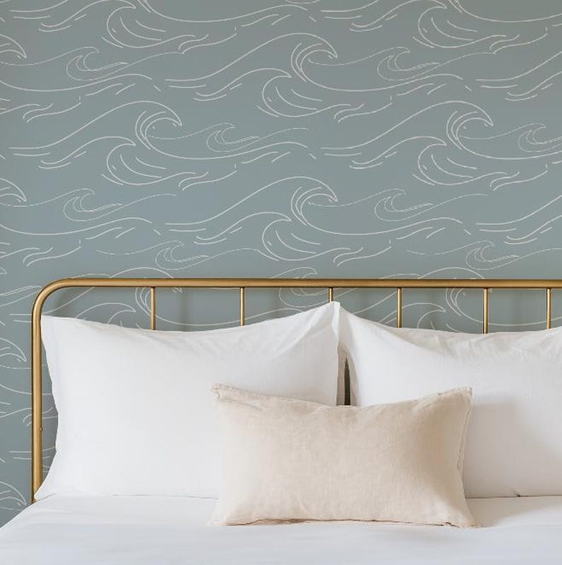 Coastal Wave Wallpaper Peel & Stick Blue Ocean Wall Mural Modern ...