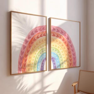 Rainbow Hearts Prints For Girl Nursery Room Watercolor Rainbow Wall Art For Toddler Bedroom Pastel Boho Rainbow Decor Birthday Gift For Her