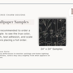Dark Botanical Line Art Wallpaper: Black & Beige Floral Mural imagen 9