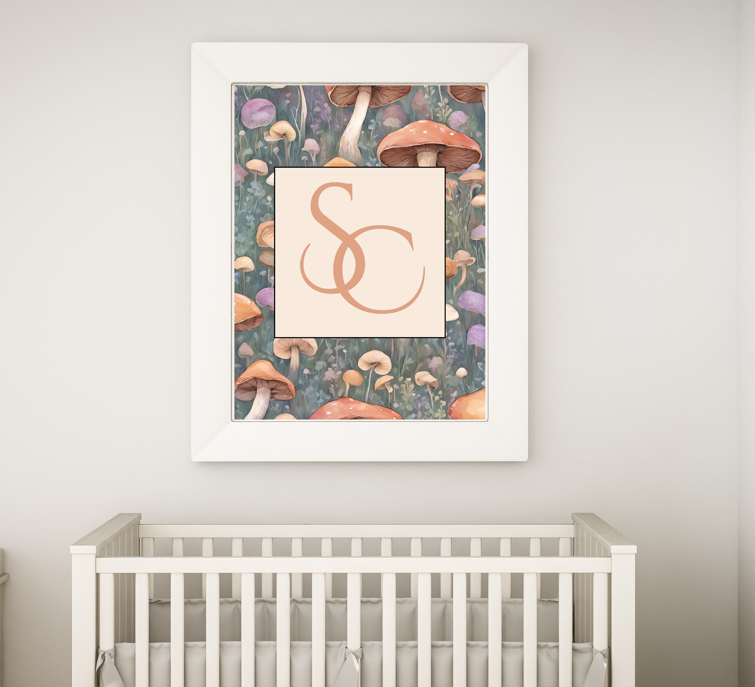 ROXMART Pink Mushroom Nursery Poster - 12x16 Inch Rollable Canvas, Cottagecore Wall Art For Girl's Room & Baby Shower