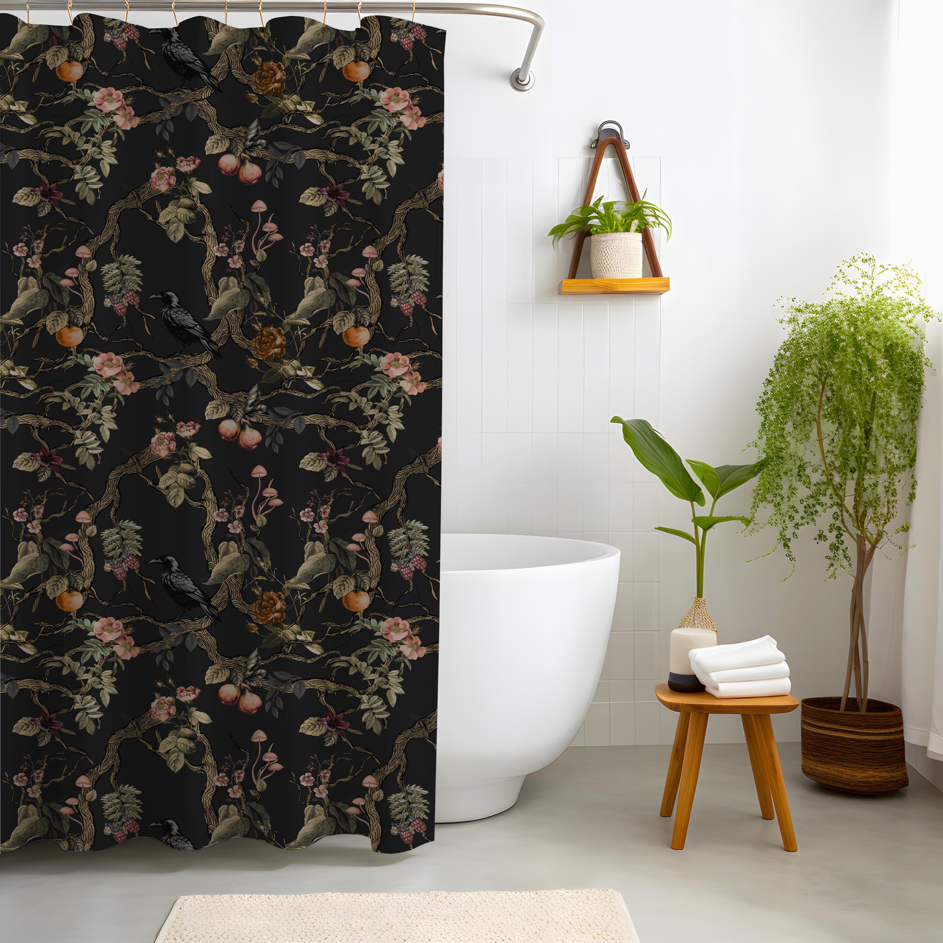 BIVINAR Duschvorhang Mit Boho-Blumenmuster - Schwarz, Wasserdicht & Mit 12 Haken