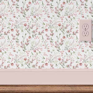 Rosa Wildblumen Tapete Mauve Salbei Grün Floral Schälen und Aufkleben Tapete für Mädchen Kinderzimmer oder Schlafzimmer, Cottagecore Botanisches Wandbild