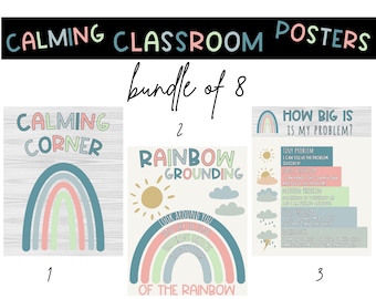 Calming Corner Classroom Posters Set of 8, Coping Strategy Prints, Counselor Mental Health Printables, Growth Mindset Homeschool Prints