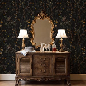 Moody Dark Botanical Peel and Stick Wallpaper Vintage Floral Wall Mural Dark Academia Self- Adhesive for Living Room Bedroom Powder Room Bild 2