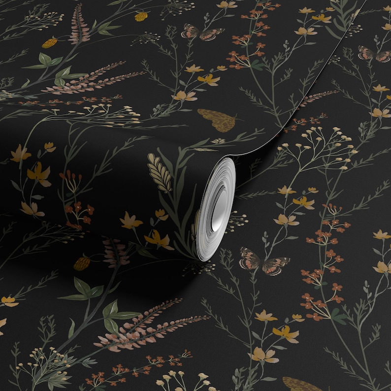 Moody Dark Botanical Peel and Stick Wallpaper Vintage Floral Wall Mural Dark Academia Self- Adhesive for Living Room Bedroom Powder Room Bild 3