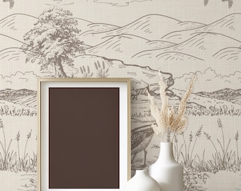 Taupe Toile Peel and Stick Wallpaper: French Country Faux Linen