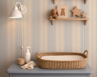 Soft Blue Green Striped Wallpaper | Classic Linen Look | Neutral Boy Nursery Bedroom Wallpaper |   Traditional Prepasted And Peel & Stick