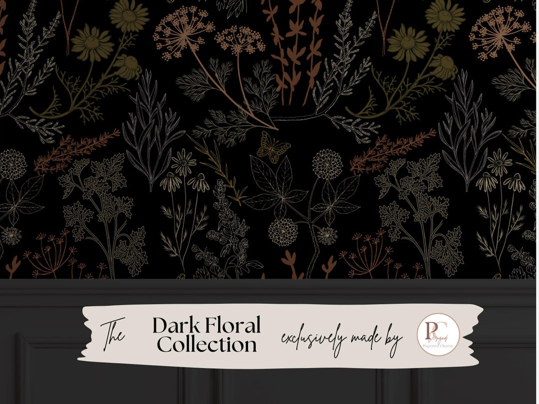 Dark Botanical Wallpaper Black Floral Peel & Stick Removable Wallpaper ...
