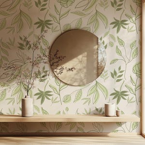 Papier peint botanique vert sauge pour chambre à coucher papier peint auto-adhésif floral bohème moderne pour salon décoration murale tropicale
