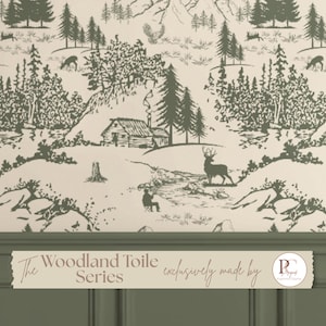Woodland Cabincore Peel and Stick Wallpaper, Rustic Forest Wallpaper with Deer, Cozy Cabin Scenic Wall Mural, Removable Cottagecore Wall Art