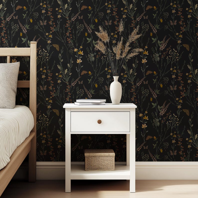 Moody Dark Botanical Peel and Stick Wallpaper Vintage Floral Wall Mural Dark Academia Self- Adhesive for Living Room Bedroom Powder Room Bild 4