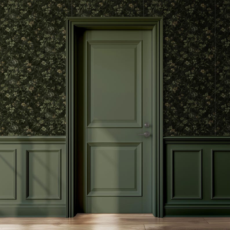 Moody Green Floral Wallpaper Vintage Botanical Wallpaper Dark ...