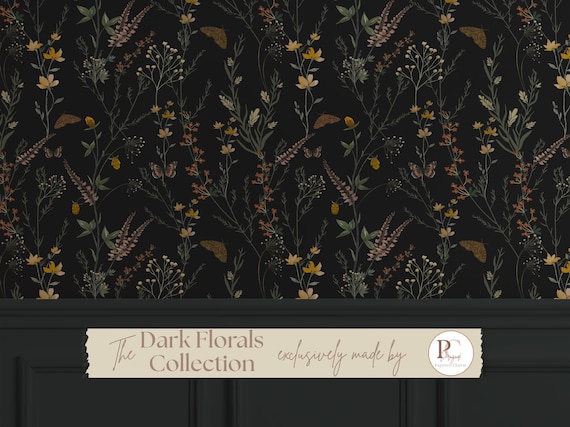 Moody Dark Botanical Peel and Stick Wallpaper Vintage Floral Wall Mural Dark Academia Self- Adhesive for Living Room Bedroom Powder Room