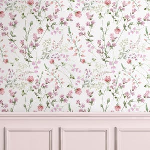 Sage And Blush Floral Nursery Wallpaper Peel And Stick Cottagecore Decor Soft Botanical Wall Art Mural For Girl Bedroom Removable Wallpaper