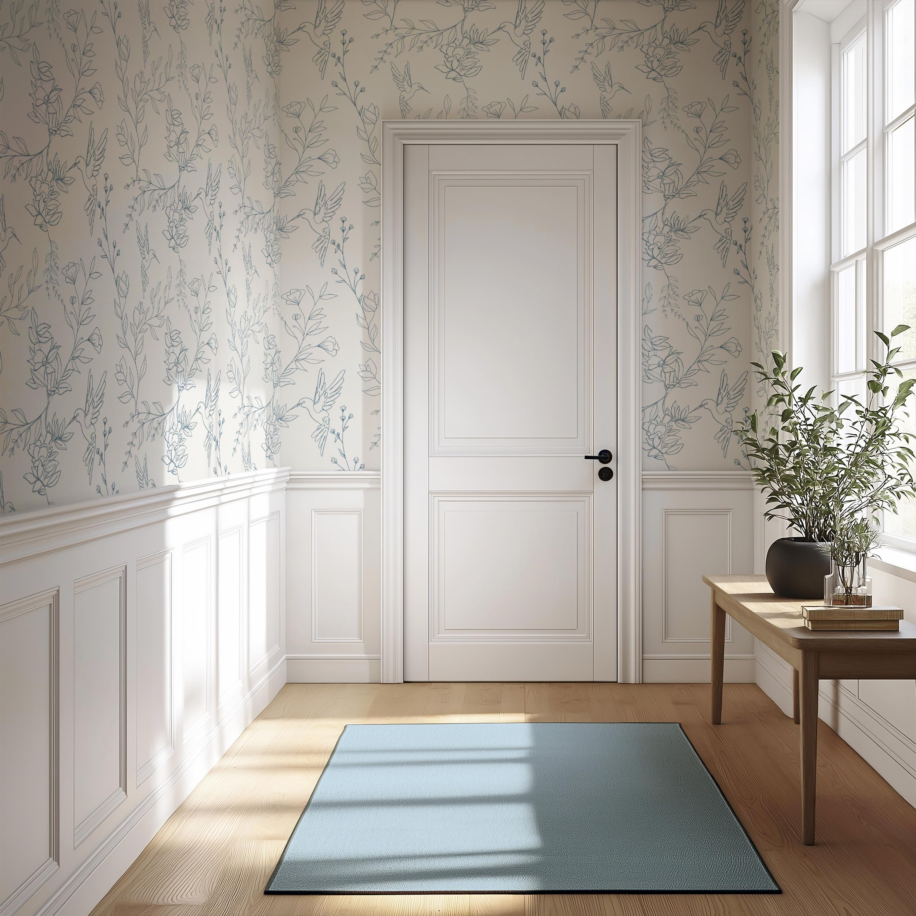 Bird & Branch Botanical Wallpaper | Blue Chinoiserie Wall Mural ...