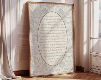 Beatitudes Scripture Print: Vintage Floral Christian Wall Art