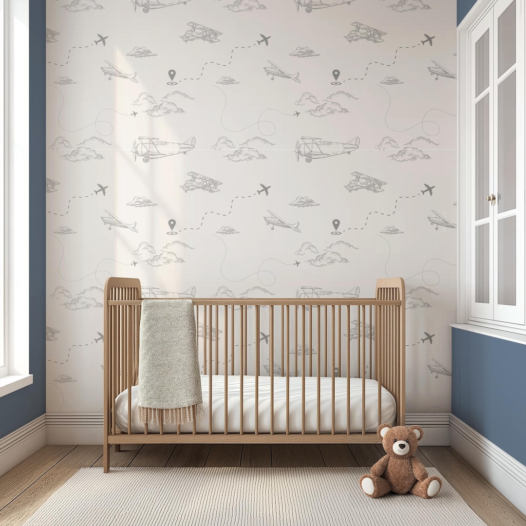 Vintage Airplane Wallpaper for Boys Nursery Peel and Stick Neutral ...