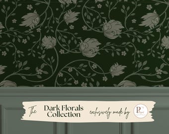 Dark Green Floral Peel & Stick Wallpaper Botanical Vine Wall Mural Greenery Foliage Self-Adhesive Covering For Bathroom Office Bedroom