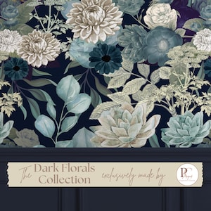 Dark Blue Botanical Peel and Stick Wallpaper Elegant Floral Mural Wall Covering For Living Room, Bedroom, Bathroom, or Office