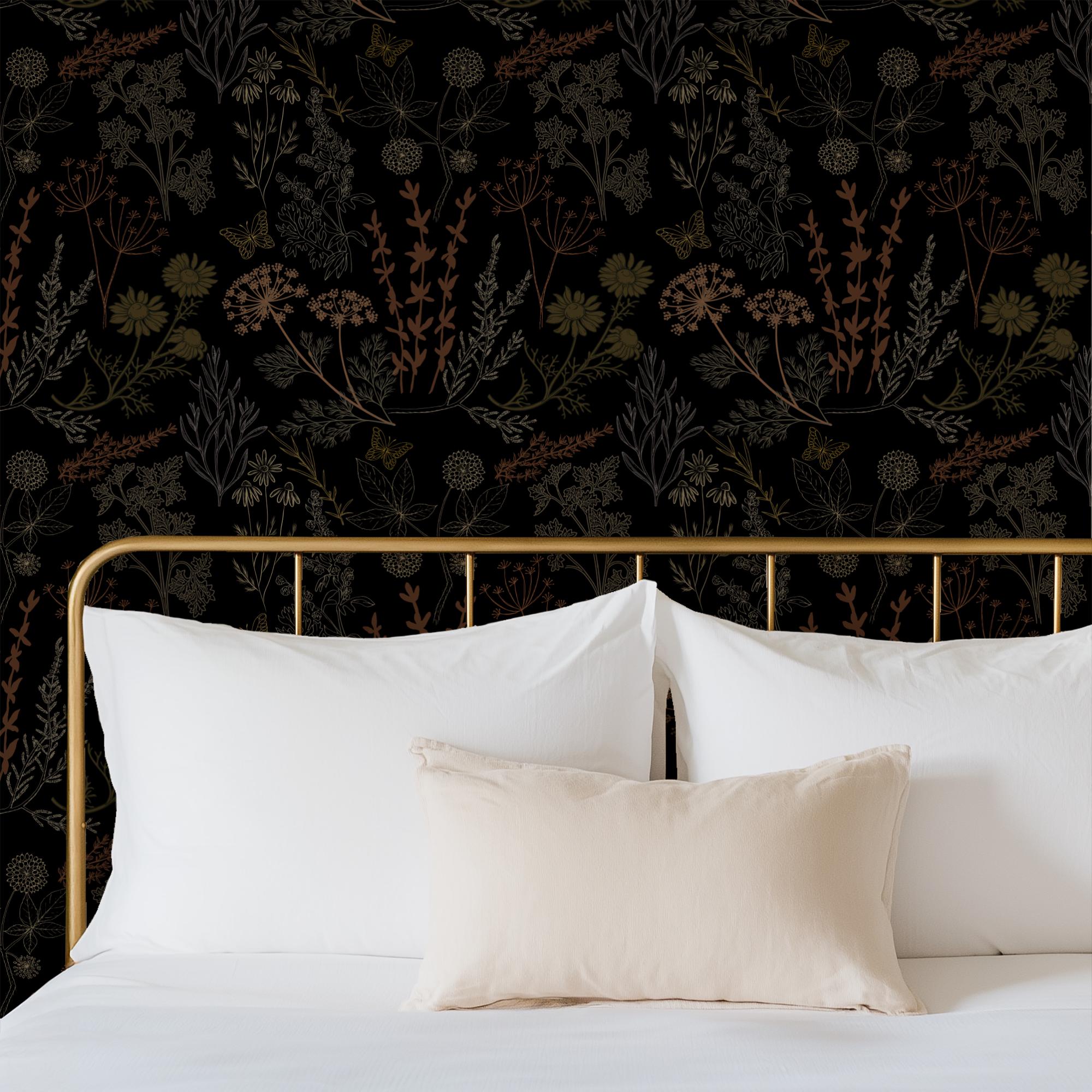 Dark Botanical Wallpaper Black Floral Peel & Stick Removable Wallpaper ...