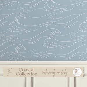 Coastal Wave Wallpaper Peel & Stick Blue Ocean Wall Mural Modern Nautical Wallpaper For Beach House Decor Traditional Pre-pasted Wallpaper