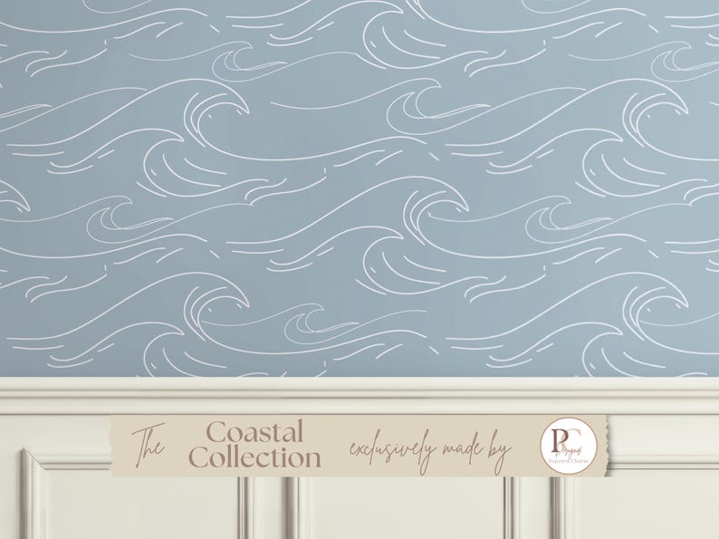 Coastal Wave Wallpaper Peel & Stick Blue Ocean Wall Mural Modern ...