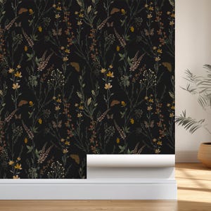 Moody Dark Botanical Peel and Stick Wallpaper Vintage Floral Wall Mural Dark Academia Self- Adhesive for Living Room Bedroom Powder Room Bild 8