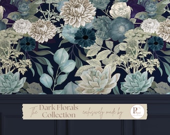 Elegant Blue Floral Wallpaper Peel & Stick Dark Botanical Garden Wall Mural For Bedroom Traditional Prepasted Removable Wallpaper