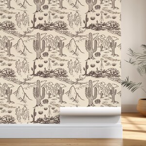 Western Toile Wallpaper Cowboy Desert Scene Peel and Stick Western Wall Mural For Nursery Rustic Farmhouse Landscape Decor Custom Wallpaper