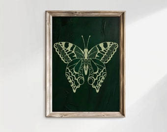 Vintage Dark Moody Butterfly Floral Wall Prints Earthy Green Botanical Bedroom Decor Vintage Flower Canvas Wrap For Office Living Room